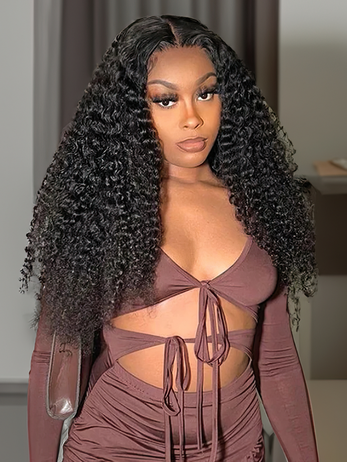 24'' (250% Density) Petaluxe Put On And Go Pre Cut Lace Wig Transparent Lace Curly Black Quick & Easy Glueless Air Wig