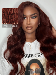 [24"=$119] 7x5 Glueless Lace Reddish Brown Yaki& Body Wave Bye Bye Knots Wig With Pre-plucked Hairline