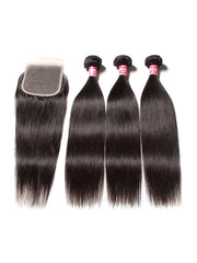 5x5 HD Invisible Lace Closure With 3Pcs Straight Human Hair Bundles