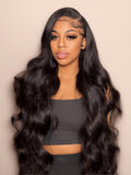 Petaluxe 40 Inch Body Wave HD Invisible Glueless Lace Front Human Hair Wigs 13x4 Natural Color Pre Plucked