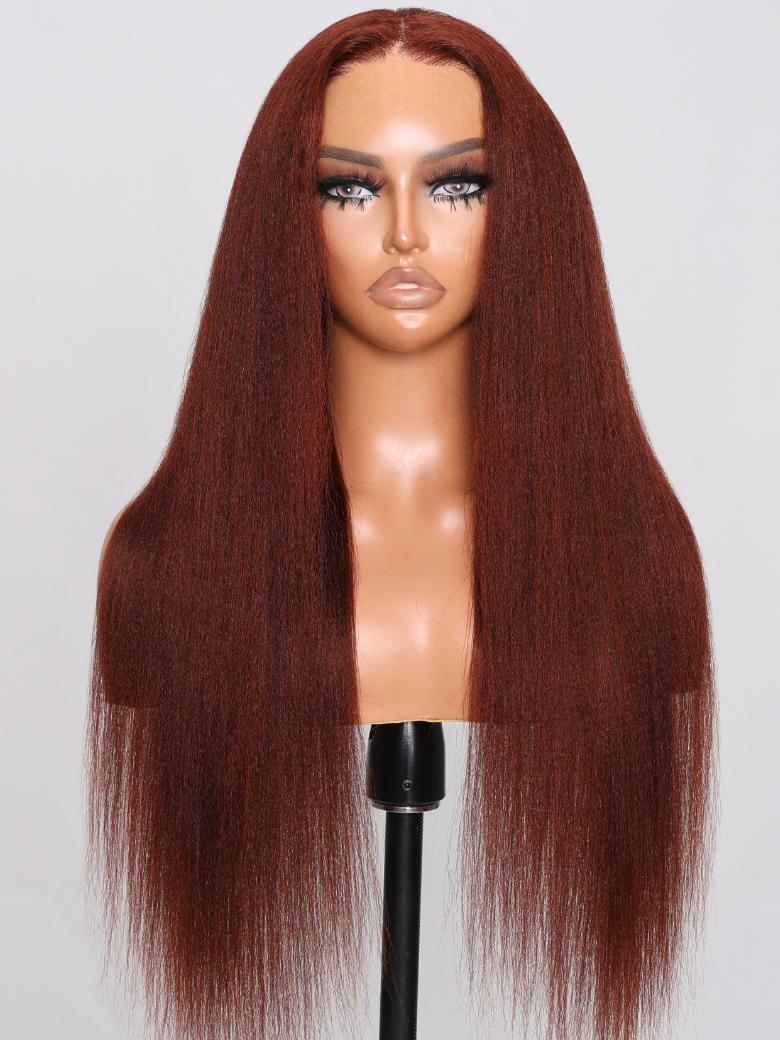 Bye Bye Knots Wig 7x5 Glueless Lace Reddish Brown Yaki Wig With Pre-plucked Hairline
