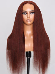 Bye Bye Knots Wig 7x5 Glueless Lace Reddish Brown Yaki Wig With Pre-plucked Hairline