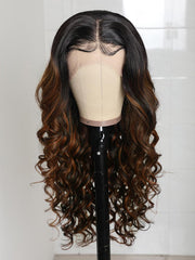 Summer Chestnut-Toned Balayge Body Wave 13 by 4 Lace Front Wig 150% Density Preplucked With Baby Hair