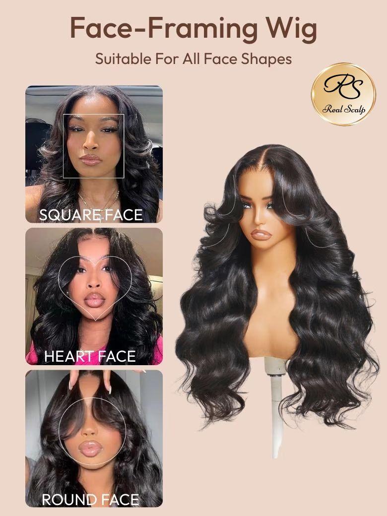 HD Real Scalp? Wig 13x4 Invisible Lace Frontal Loose Wave with Face Framing Curtain Bangs