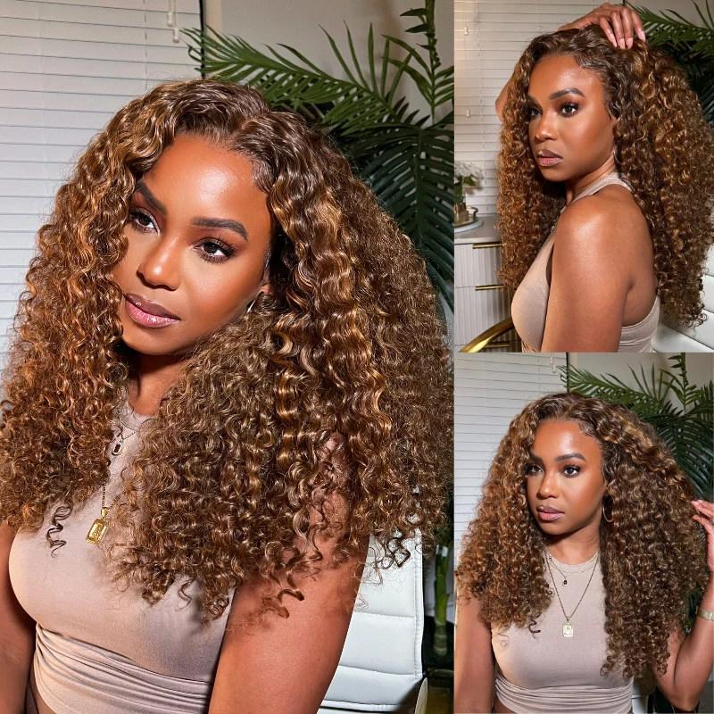 [Free Necklace&Earrings]13x4 Lace Front Toffee Brown Wig With Highlights