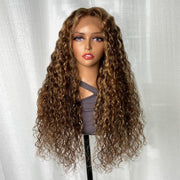 Sunflower Color Honey Blonde Highlighted 13x4 Transparent Lace Front Water Wave Wig