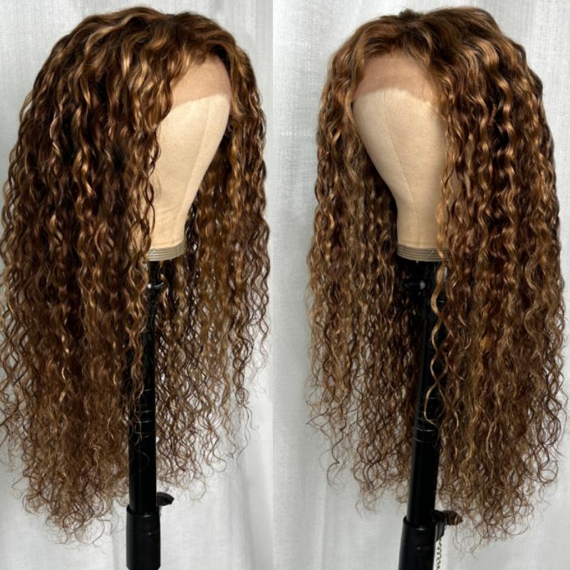 Sunflower Color Honey Blonde Highlighted 13x4 Transparent Lace Front Water Wave Wig