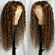 Sunflower Color Honey Blonde Highlighted 13x4 Transparent Lace Front Water Wave Wig