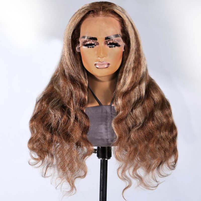 13x4 Lace Front 150% Density Yaki Body Wave Honey Blonde Chunky Highlight Wig Brand Day Sale