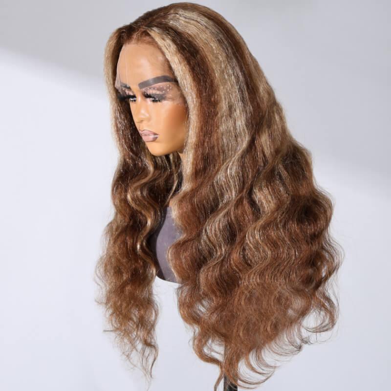 13x4 Lace Front 150% Density Yaki Body Wave Honey Blonde Chunky Highlight Wig Brand Day Sale