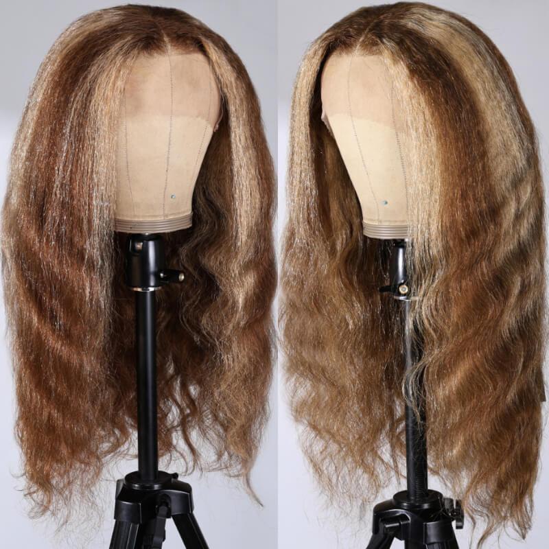 13x4 Lace Front 150% Density Yaki Body Wave Honey Blonde Chunky Highlight Wig Brand Day Sale