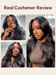 13x4 Pre-Everything Lace Frontal Black Fluffy Natural Loose Wave Curtain Bangs Wig
