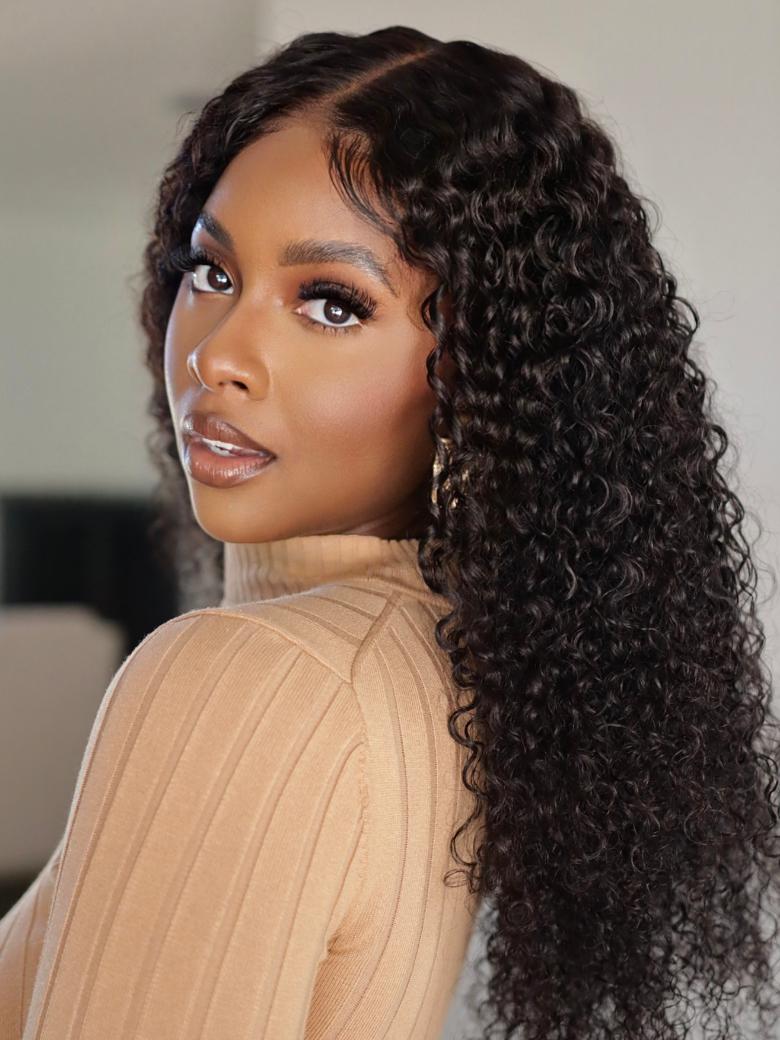 EasiContour? V Part Minimal Glueless Curly Glueless Wig With Invisi Drawstring 100% Human Hair 150% Density