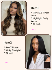 2 Wigs $199 for 22" Middle  Part Lace Wig and highlight 13x4x0.5 Lace 20" Wig