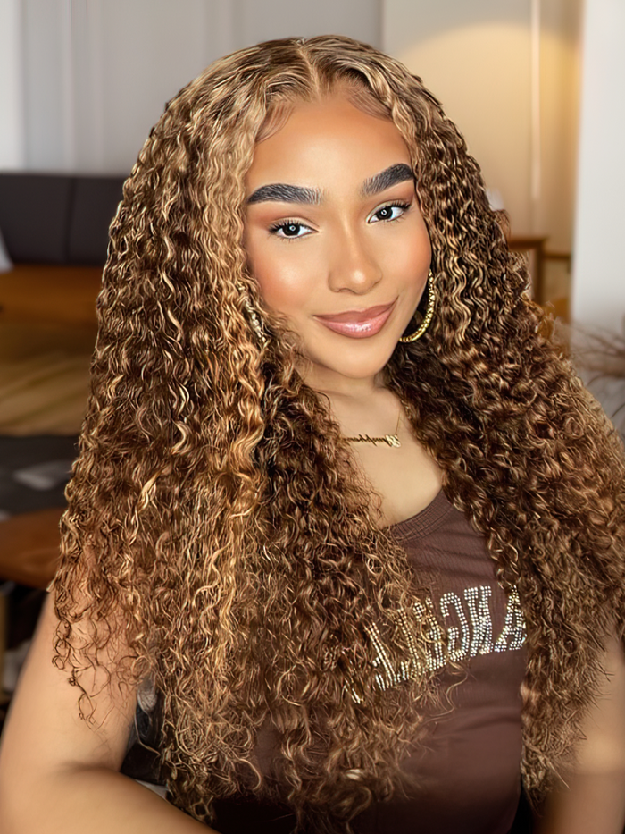 Petaluxe 13x4 Lace Frontal Honey Blonde Curly Human Hair Wigs