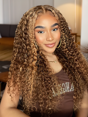 Transparent Lace Ombre Honey Blonde Money Piece Highlight Lace Wigs Curly Human Hair Wigs