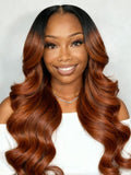 [Clearance Sale]Petaluxe 13x4 Pre-Everything? Lace Frontal Ginger Brown with Dark Roots Soft Loose Deep Wave Drawstring Wig
