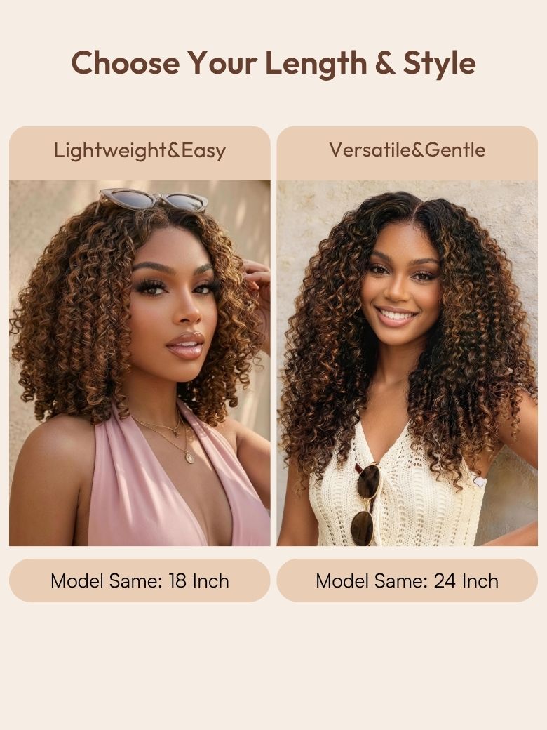 7x5 Bye Bye Slip? Glueless Lace Black to Chestnut Brown Ombre Burmese Curly With Finger Coil Ends Wig-Put On & Go With Invisi Drawstring
