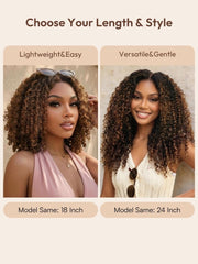 7x5 Bye Bye Slip? Glueless Lace Black to Chestnut Brown Ombre Burmese Curly With Finger Coil Ends Wig-Put On & Go With Invisi Drawstring
