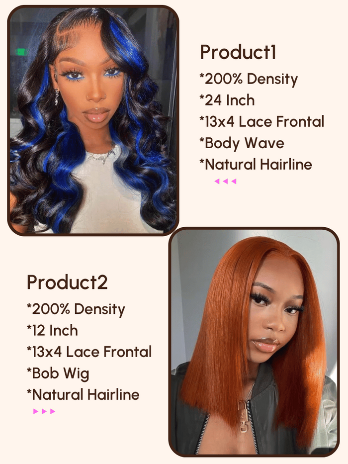 Petaluxe $199=2 Wigs | 200% Density 24" 13x4 Lace Frontal Wig and 200% Density 13x4 Lace Frontal Bob Wig