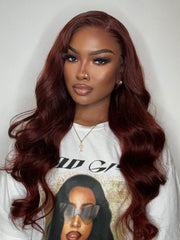 20 Inch 6x4.5 Pre-Cut Lace Glueless Trendy Color Reddish Brown Body Wave Put On And Go Wig With Baby Hair