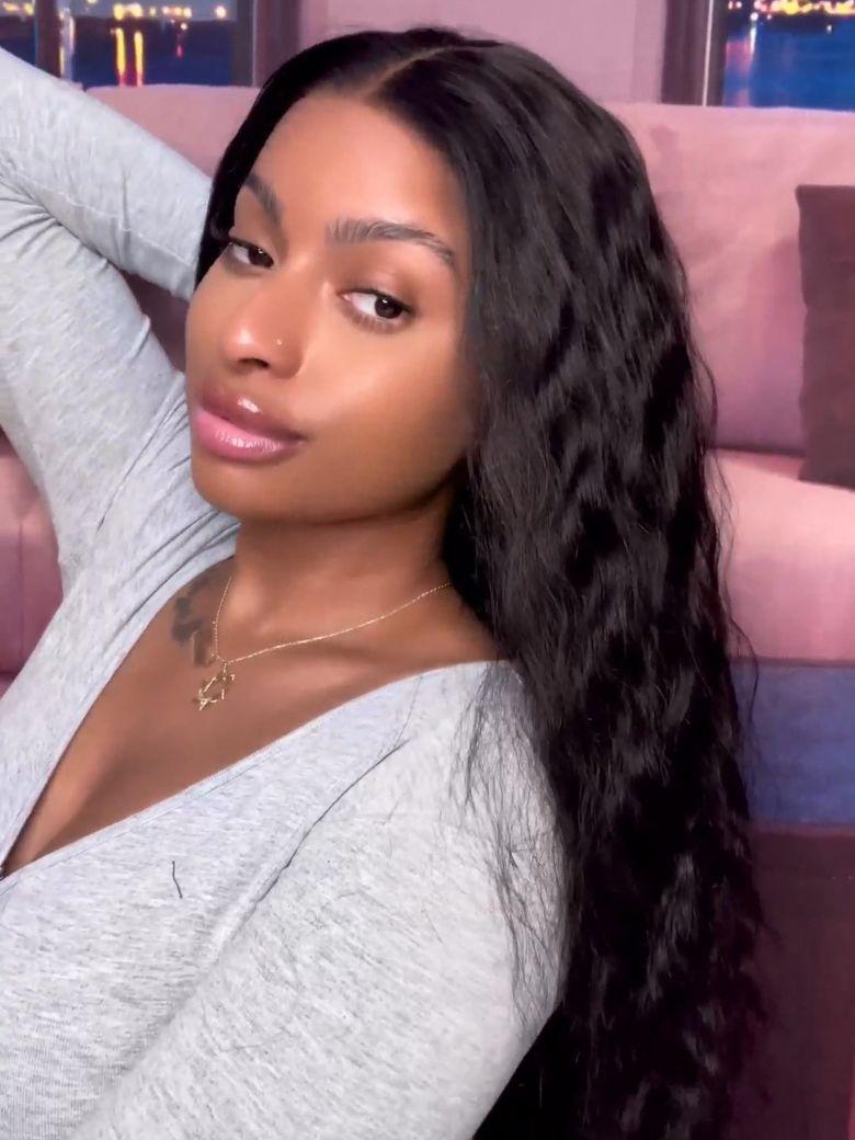 13x4 Pre-Everything? Lace Frontal Black Breezy Wave Wig with Invisi Drawstring