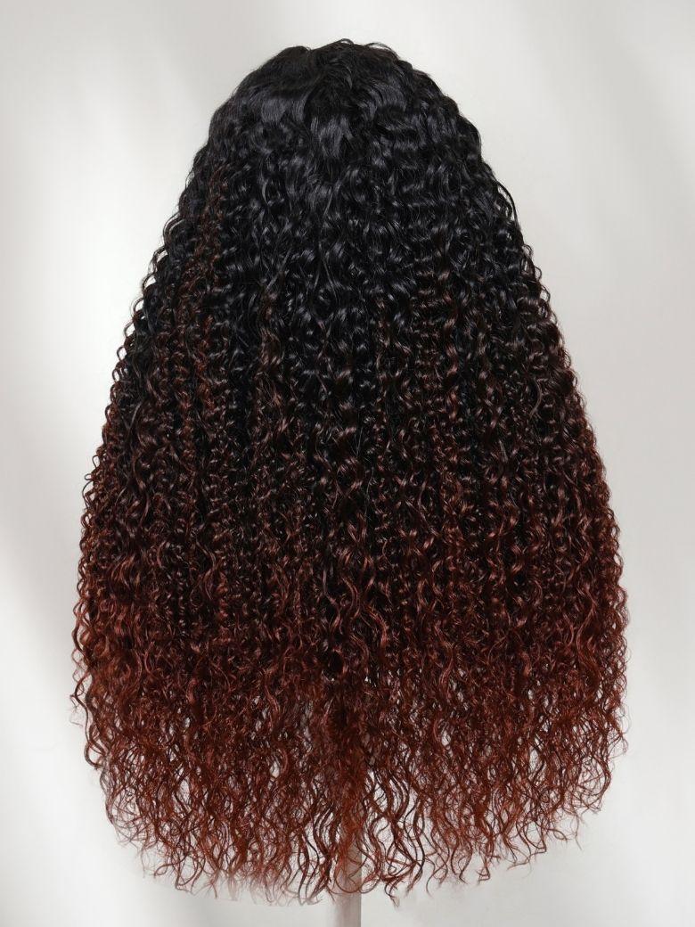 EasiContour? V Part Black to Reddish Brown Ombre Yaki Straight Wig