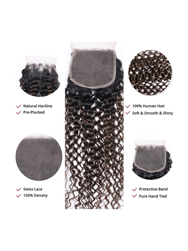 #FB30 Brown Balayage Jerry Curly 4x4 Free Part Lace Closure