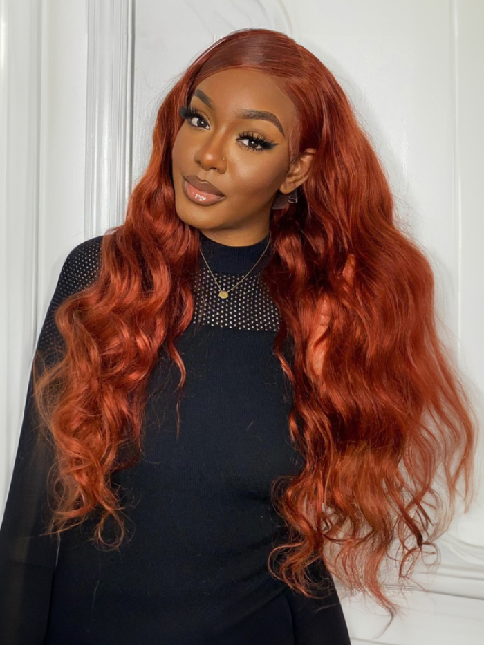 Petaluxe Put On And Go 6x4.5 Pre-Cut Lace Copper Brown Body Wave Air Wig