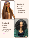 Petaluxe 2 Wigs $147 for 22" Headband Highlight Blonde Straight Hair and 14" V Part 250% Density Curly Wig