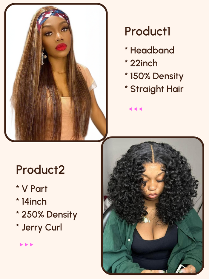 Petaluxe 2 Wigs $147 for 22" Headband Highlight Blonde Straight Hair and 14" V Part 250% Density Curly Wig