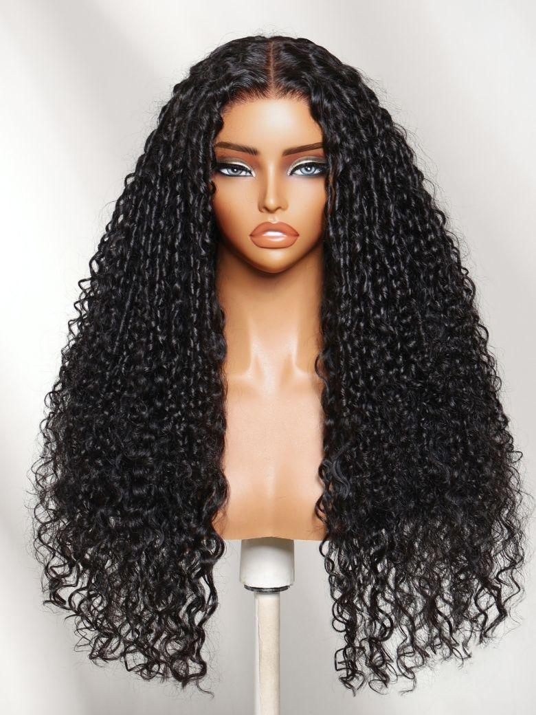 7x5 Bye-Bye Knots? & 13x4 Pre-Everything? Lace Frontal Pull And Go Black Fluffy Natural Loose Wave Curtain Bangs Wig with Free Ear Tape