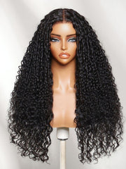 7x5 Bye-Bye Knots? & 13x4 Pre-Everything? Lace Frontal Pull And Go Black Fluffy Natural Loose Wave Curtain Bangs Wig with Free Ear Tape