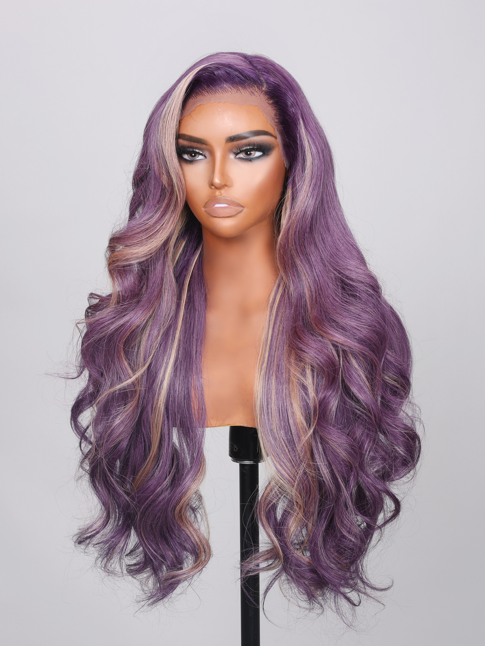 13X4 Lace Front Smoky Purple With Platinum Highlights Loose Wave Wig