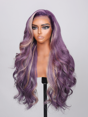 13X4 Lace Front Smoky Purple With Platinum Highlights Loose Wave Wig