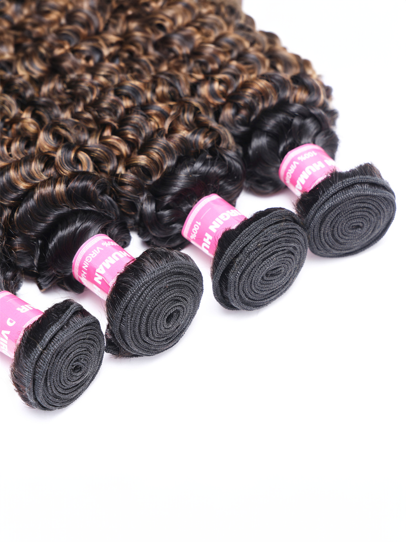 #FB30 Brown Balayage Highlight 4Pcs Jerry Curly Human Hair Bundles