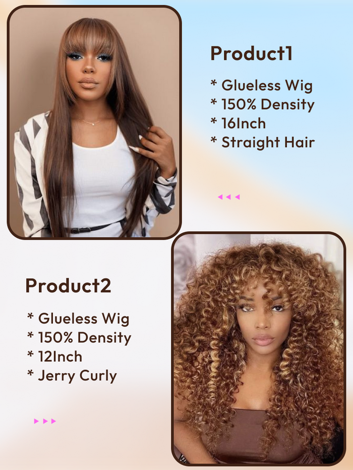 Petaluxe 2 Wigs $156 for 16" Straight Hair with Bang and Highlight 12" Short Curly Wig