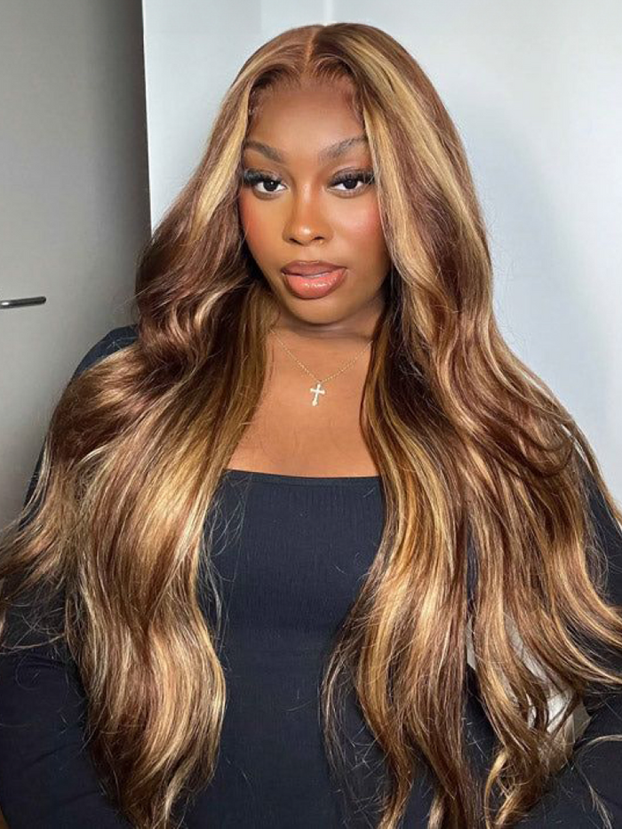 Petaluxe [20"=$104] 13x4 Lace Front Kinky Straight Honey Blonde Highlights Wig Super Secure Ear To Ear 150% Density Wig