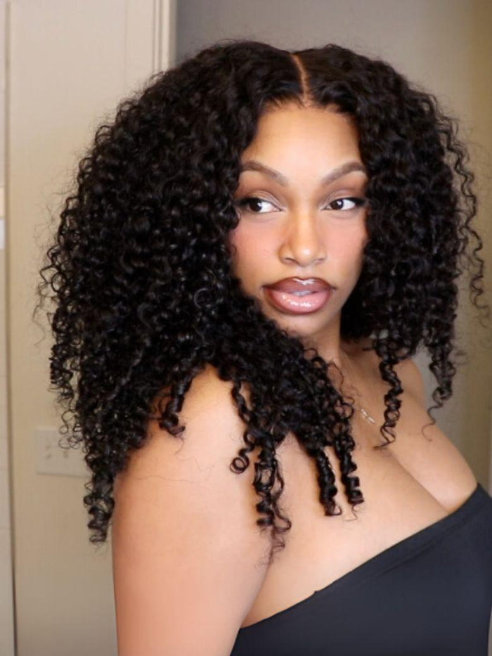 [24 Inch BOGO]Petaluxe Bye-Bye Knots 7x5 Lace Curly Texture Premium Hair Drawstring Wig With Finger Coil Ends