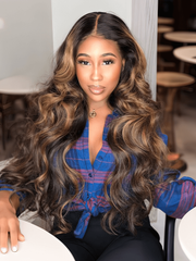 Brown Balayage 4x4 Lace Closure With 3Pcs Body Wave Bundles