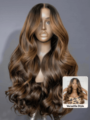 7x5 Bye Bye Slip? Wig Glueless Lace Balayage Highlight Body Wave Curtain Bangs Wig with Invisible Drawstring