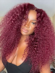 [24"=$99] Transparent Lace Wigs Burgundy 99j Hair Color Curly Wig