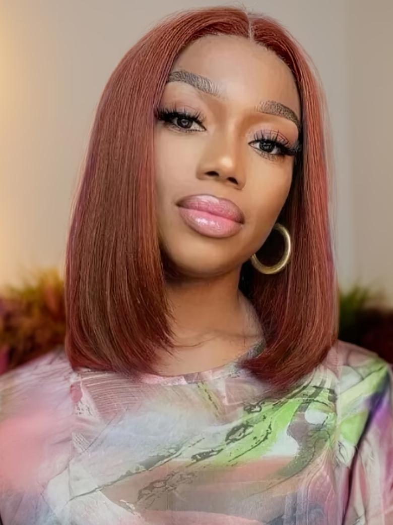 ByeBye Knots Wig 7x5 Pre Cut Lace Reddish Brown Glueless Bob Wig 150% Density
