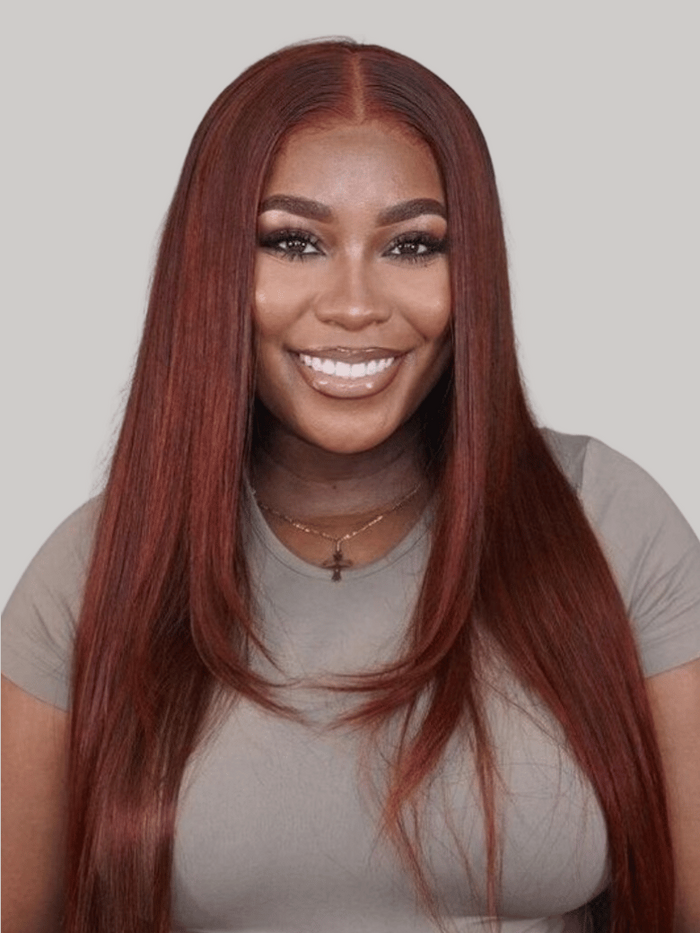 Petaluxe Dark Auburn Straight Remy Human Hair 3 Bundles With Closure Deal
