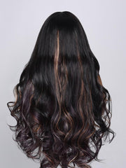 13x4 Lace Front Black Purple Ombre With Blonde Highlights Loose Wave Wig