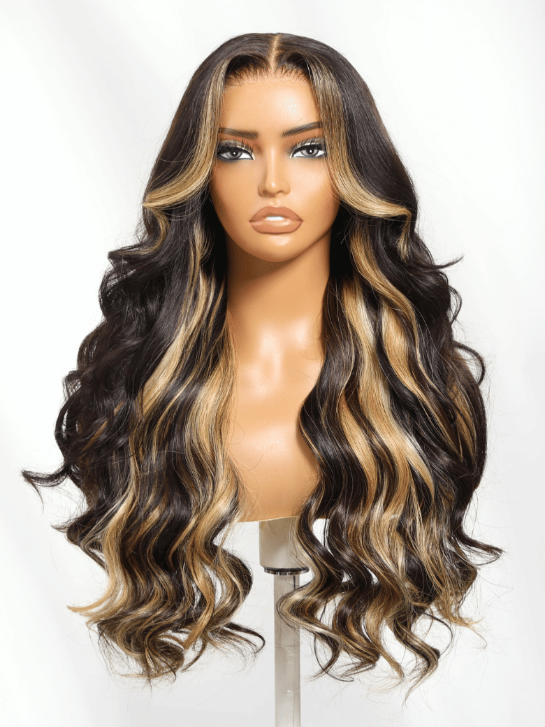 Bye-Bye Knots Wig 7x5 Lace Loose Wave Butterscotch Highlights Brown Wig 150% Density