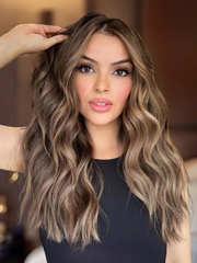 Dark Roots Brown with Honey Blonde Highlights Wavy Wig