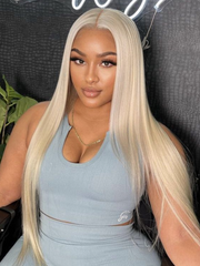 200% High Density 13x4 Lace Front Straight Hair Wig Layered Butterfly Haircut Summer Light Blonde Color