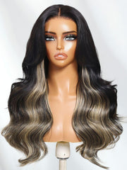 Bye-Bye Knots 7x5 Lace Loose Wave Red Orange Highlights Wig with Face Framing Layers 150% Density