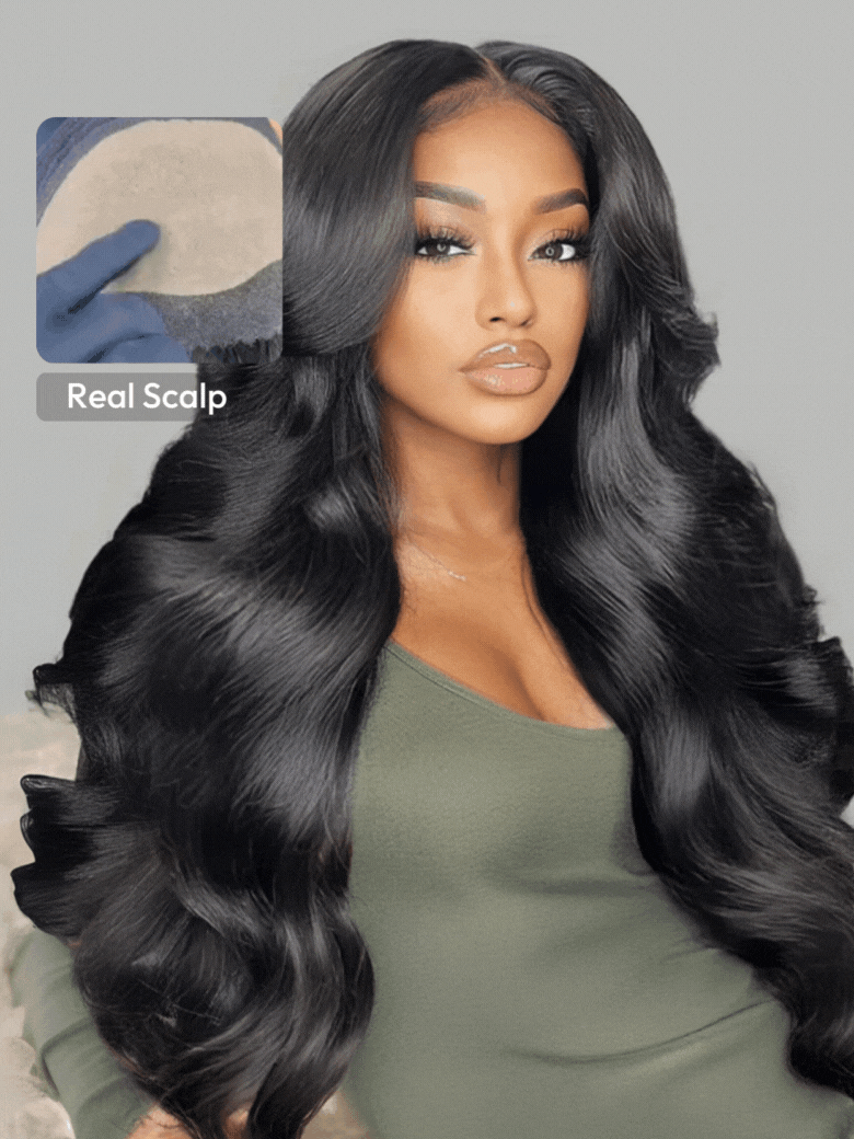 HD Real Scalp? Wig 13x4 Invisible Lace Frontal Loose Wave with Face Framing Curtain Bangs